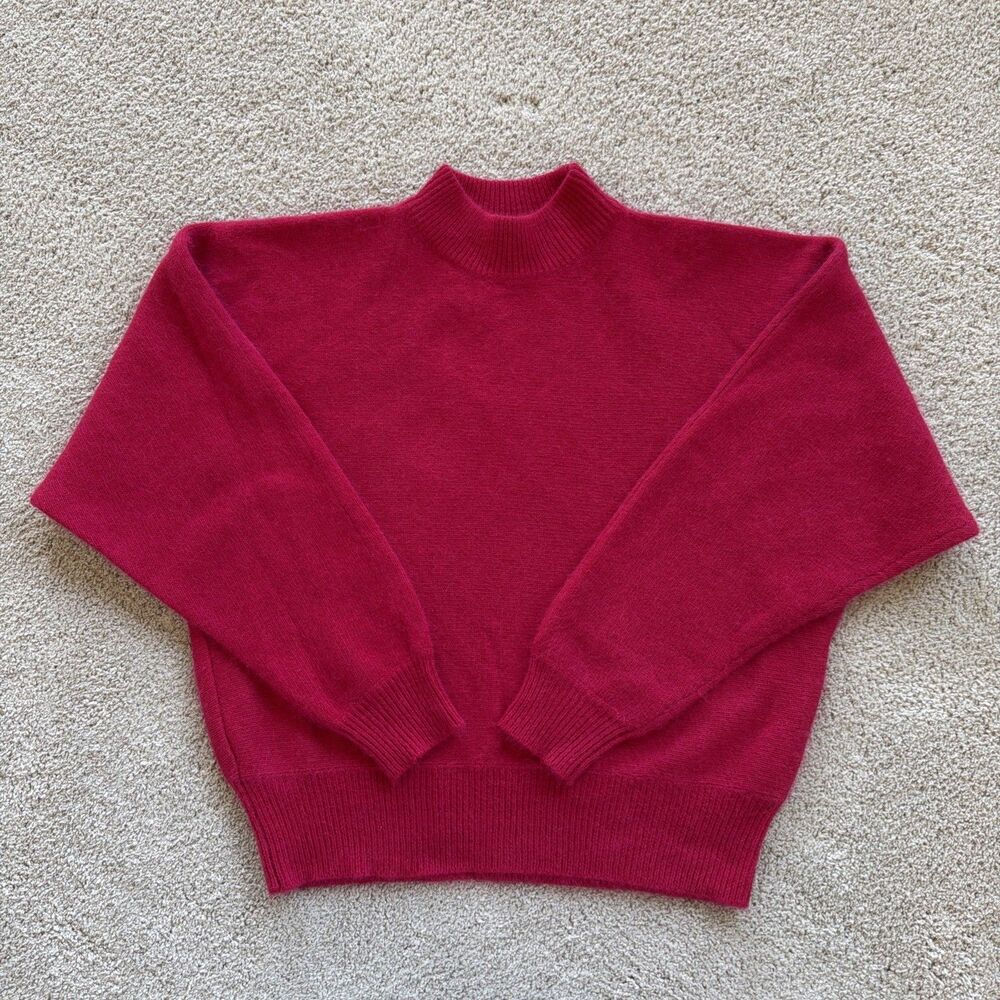 Vintage 80s Rafaella Hot Pink Fuzzy Angora Lambswool Dolman Mock Neck Sweater S